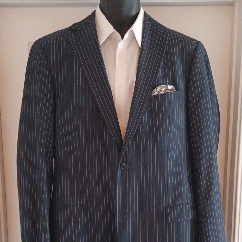 HUGO BOSS Luxe Navy Pinstripe Suit, 42L / 36W, 34L - Picture 2 of 12